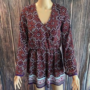 Takara size Small purple & white boho print flowy summer romper